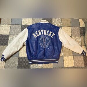 Vintage University of Kentucky, leather Jacket, Blue and White Varsity Jacket